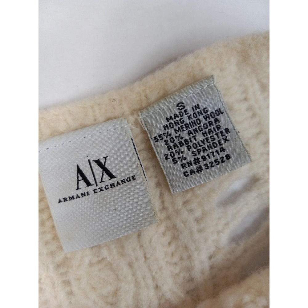 VINTAGE 90s Armani Exchange Merino & Angora Cable Sweater Ivory Size S - Picture 4 of 11